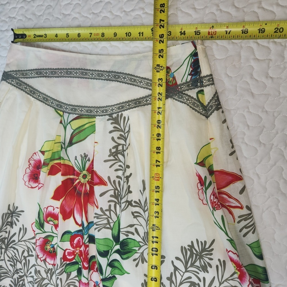 Cotton Skirt Garden Party Floral MIDI Elegant Tropical Preppy LARGE waist 30" - Picture 4 of 8